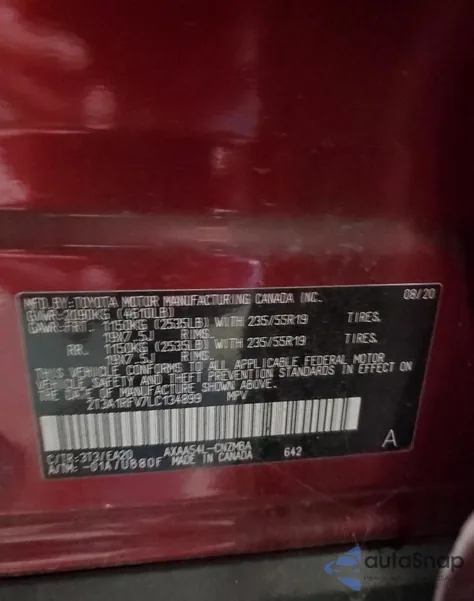 2020 Toyota Rav4 Xle Premium z USA, uszkodzony, nr VIN 2T3A1RFV7LC134899